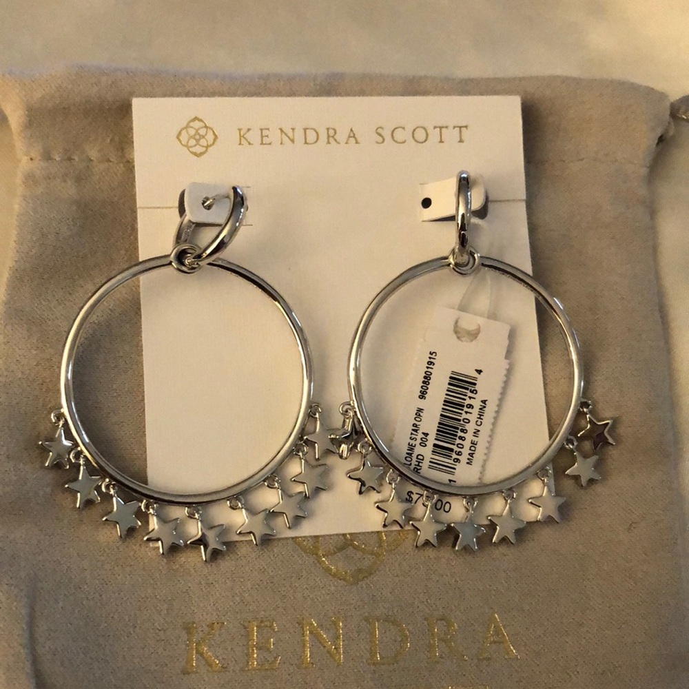 Kendra Scott Sloane Silver Tone Star Open Frame Convertible Hoop Earrings NWT